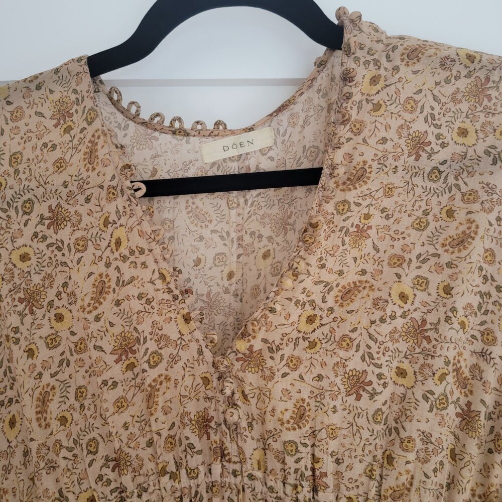 Doen Grasse Jaipur Small Floral Mustard Boho VNeck Flowy Mini Peasant Dress NWOT - Picture 6 of 6